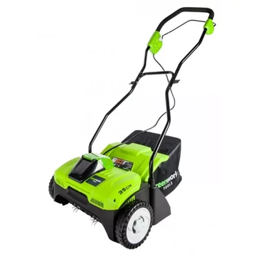 Greenworks G40DT35 Akkumulátoros,  gyűjtős gyepszellőztető 40 V, 35 cm, rugós tengely, akku-töltő nélk